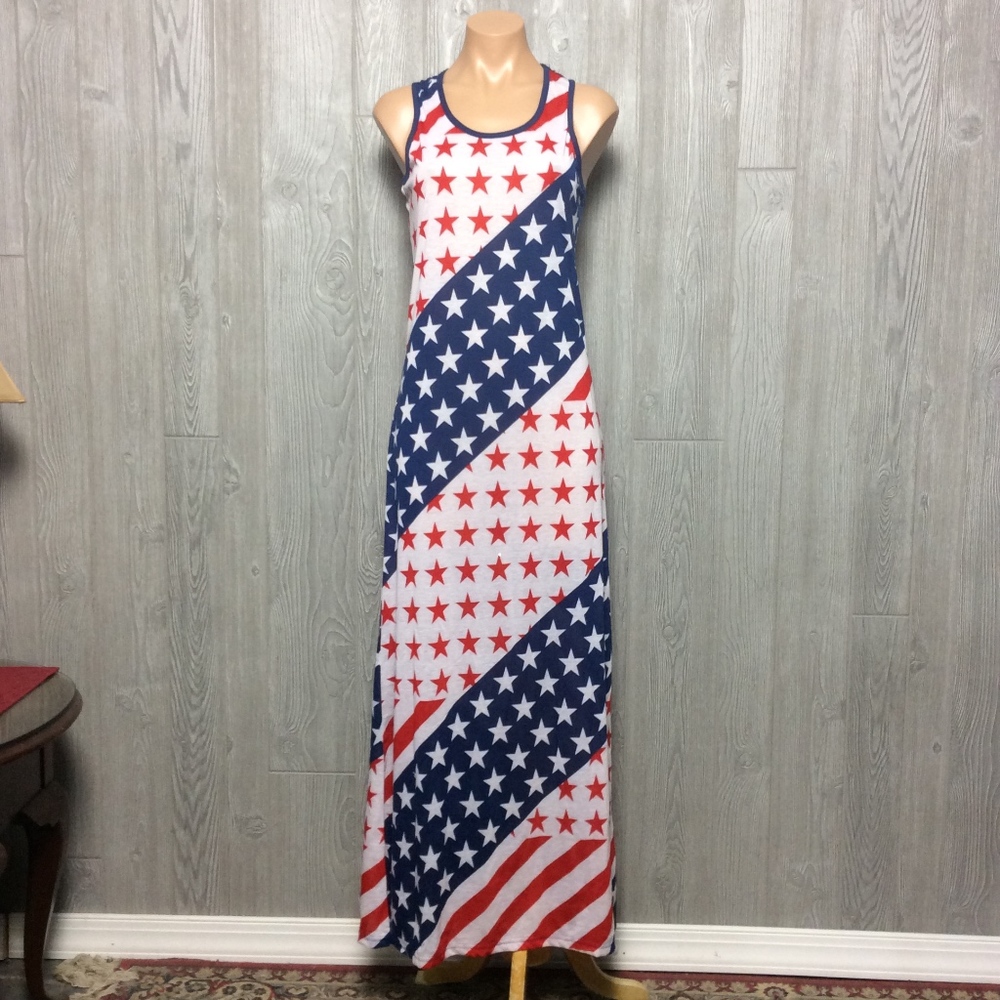 NWT Red, White and Blue Star Maxi Dress Large L
